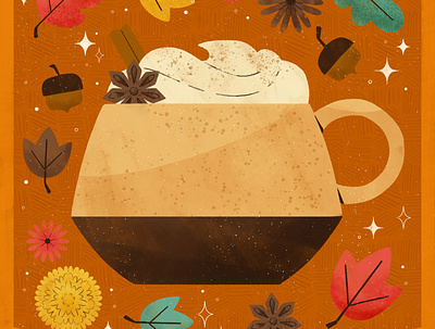 Foam, Peachtober 2020 autumn coffee cute design digital digital illustration fall illustration latte robin sheldon