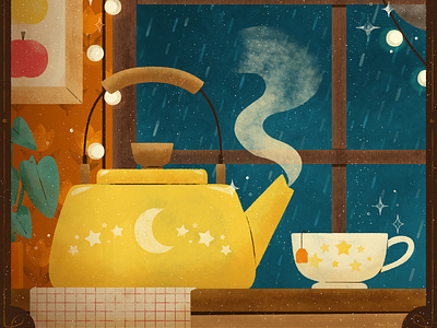 Storm, Peachtober 2020 autumn coffee cozy cute design digital digital illustration fall food illustration robin sheldon tea tea kettle