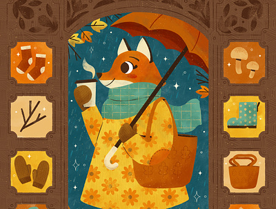 Rain, Peachtober 2020 autumn character character designs clothing coffee cute design digital digital illustration fall fox illustration robin sheldon