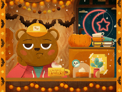 Glow, Peachtober 2020 autumn bear character character design coffee coffeeshop cute design digital digital illustration fall halloween happy halloween illustration robin sheldon