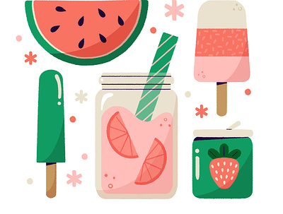 ✨🍉Cool Off! 🍉✨ cute design digital digital illustration icon illustration popsicle robin sheldon soda summer summer2021 treats