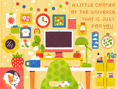 ✨A little corner of the universe that is just for you. ✨ art background cute design desk digital digital illustration illustration robin sheldon studio workspace