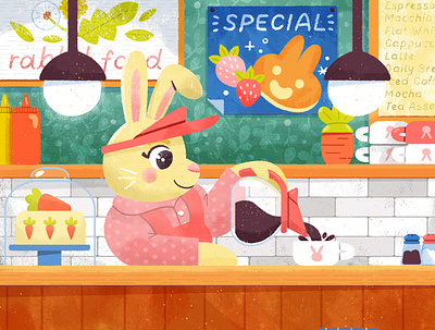 ✨🐇🥕☕️✨ carrots cute design digital digital illustration diner illustration rabbit rabbit food robin sheldon spring spring illustration