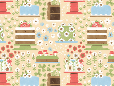 🍓🍄🌿🍰 Countryside Afternoon 🌿🧺✨🍞🍯 cake cute design digital digital illustration illustrated pattern illustration pattern illustration robin sheldon summer