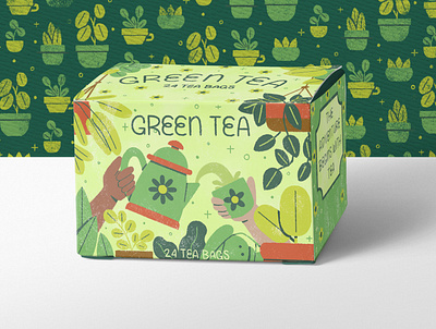 🌿Green Tea🍵 cute design digital illustration green tea illustration mock up packaging design packaging illustration robin sheldon tea box