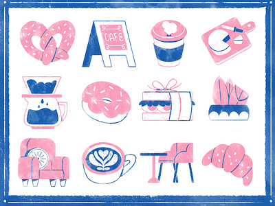💙💖 Cafe Icons 💙💖 cafe coffee shop cute design digital digital illustration food icons illustration robin sheldon