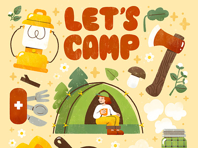 🏕🔦🏞️🔥🥾🎒 Let's Camp 🏕🔦🏞️🔥🥾🎒 camp camping childrens book childrens lit cute design digital digital illustration fall illustration robin sheldon summer