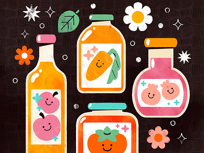 🧃🍹🍏🍊🍇🍐 Summer in a Bottle 🍑🍎🍋🍒🧃🍹 bottle cute design digital digital illustration fruit illustration juice robin sheldon summer