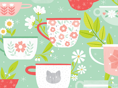 Blossoming Mugs cute design floral flowers illustration mugs pattern robin sheldon
