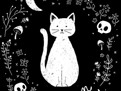 Moon Child black and white cat cute design feline floral illustration moon mystic mystical
