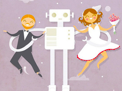 Wedding in space! cute illustration invite robot space wedding