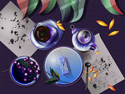 Blueberry afternoon tea vector illustration art branding decor design graphic design illustration vector vector art
