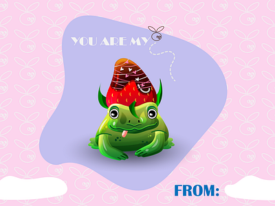 Strawberry hat frog cute valentine's day postcard design