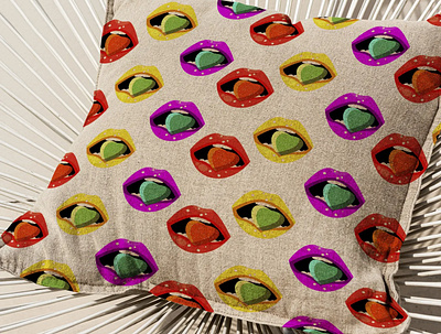 Valentines day sugary sweet pop art lips pattern on a pillow branding design graphic design illustration vector