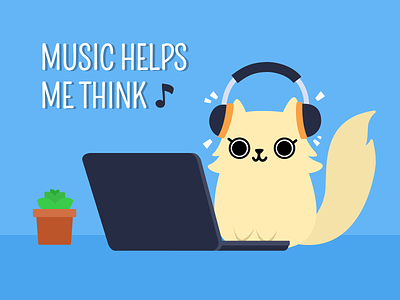 Music helps me think (Cat Illustration)