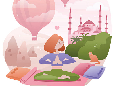 Illustration for Generation Yoga Tour cappadocia girl graphic illustration namaste pink turkey vector vector art vector illustration yoga yoga pose