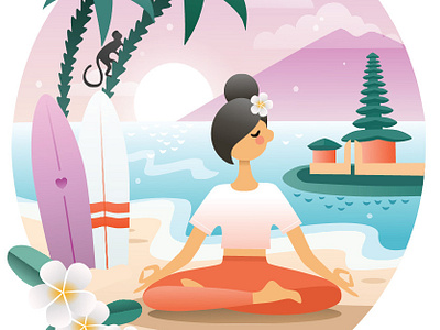 llustration for Generation Yoga Tour affinitydesigner bali design girl girl character illustration mountain ocean sunset surfboard vector vector art vector illustration vectors yoga yogapose