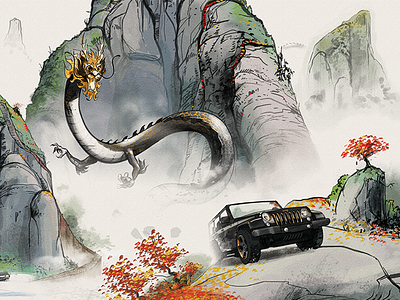Jeep Wrangler Dragon Edition adventure art direction dragon illustration jeep monster print wrangler
