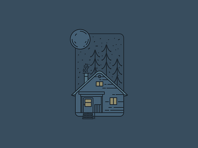 Night Cabin blue cabin illustration minimalist moon night outdoors vector