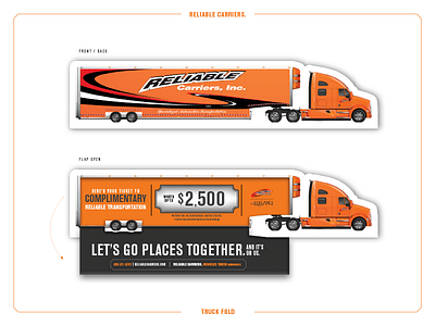 Reliable Carriers certificate ad advertising certificate concept orange print reliable truck. type