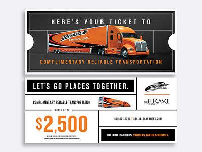 Reliable Ticket ad advertising certificate concept graphic design orange print reliable truck type