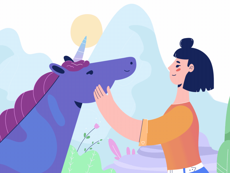 unicorn love animation character fireart fireart studio girl heart horse illustration love pet plants unicorn vector woman