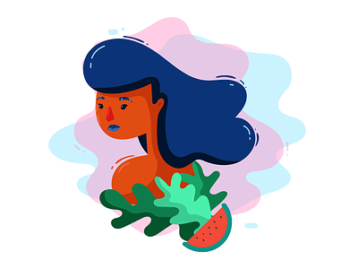 watermelon girl blue character girl hair holiday hot juice sumer watermelon
