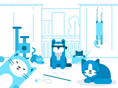 Cat's day! blue cat cats cats day dog illustration kittty outline