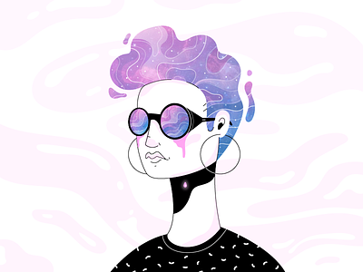 Future fireart fireart studio future galaxy girl glasses hair illustration space tear vector woman