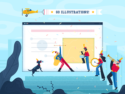 Illustration in Web Design airplane band blog dog fireart fireart studio go happy illustration marching band the best webside page ever
