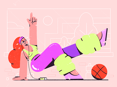 Satisfaction 80s ball character dribbble fireart fireart studio girl gym illustration procreateapp woman workout