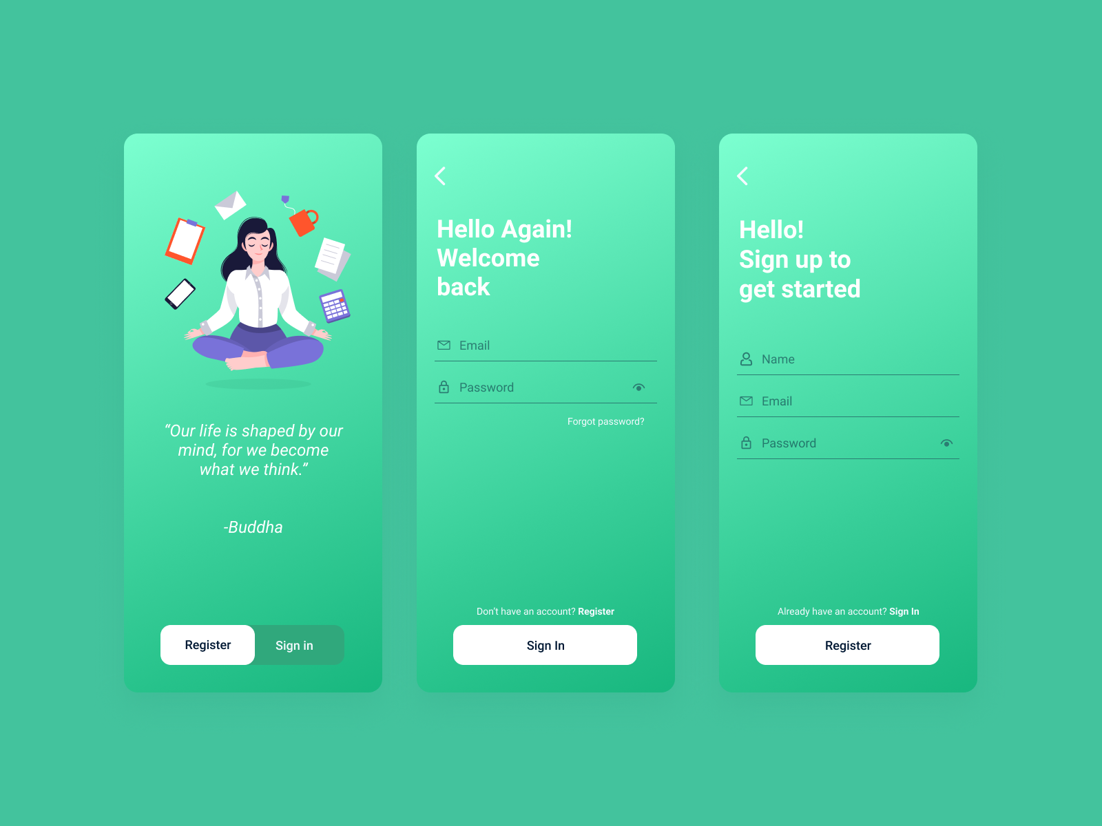 Login and create account meditation app by fahmi on Dribbble