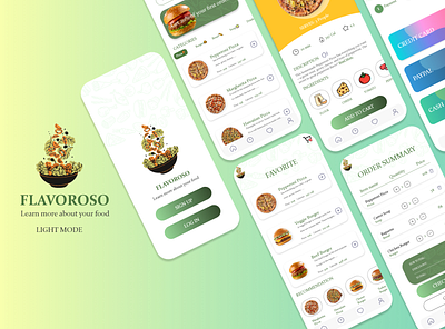 Flavoroso - Restaurant Menu Viewing App (Light Mode) adobexd app design mobileapp storyapp ui uidesign uiux ux uxcasestudy uxdesign