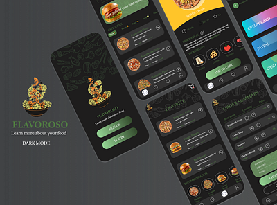 Flavoroso - Restaurant Menu Viewing App (Dark Mode) adobexd app design mobileapp storyapp ui uidesign ux uxcasestudy uxdesign