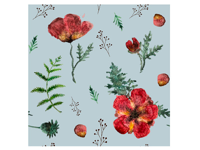 Summer pattern with poppy design handtechniques illustration pattern patterns watercolor watercolorillustratuions watercolorpictures