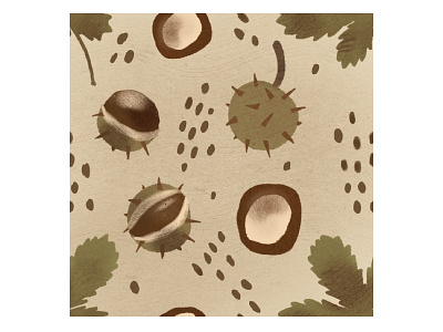 Autumn pattern with chestnut’s digital illustration pattern patterns procreate