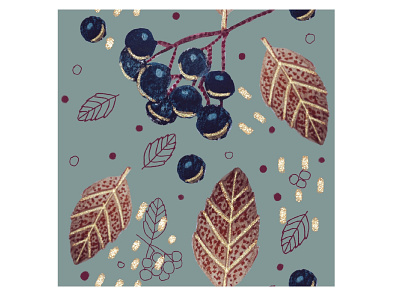 Autumn watercolor pattern with black Rowan design handtechniques illustration pattern patterns watercolor watercolorillustratuions watercolorpictures