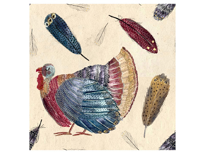 Watercolor pattern with turkey