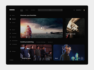 Sinema - Dashboard dark mode dashboard figma ui design video streaming website