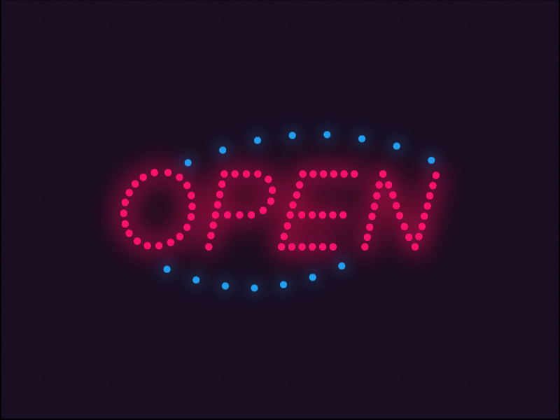 open sign animation effects gif glow illustration mark motion night signage student vector