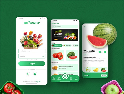 Grocery Delivery App (GROCART) animation branding ecommerce ecommerceapp freshgreens fruitsandvegetables graphic design grocart groceryapp grocerydelivery logo ui