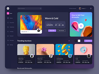 #Exploration - NFT Dashboard app artcollection artwork buy collection crypto dark dark mode dark theme dashboard design digital digital artwork eth homepage nft overview sell ui website