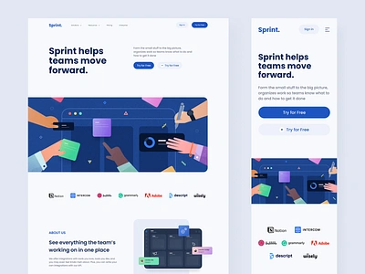 #Exploration - Sprint Landing Page collaboration design figma ill illustration landingpage mobile version saas ui vector website