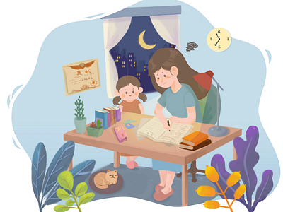 Coaching children to do homework illustration