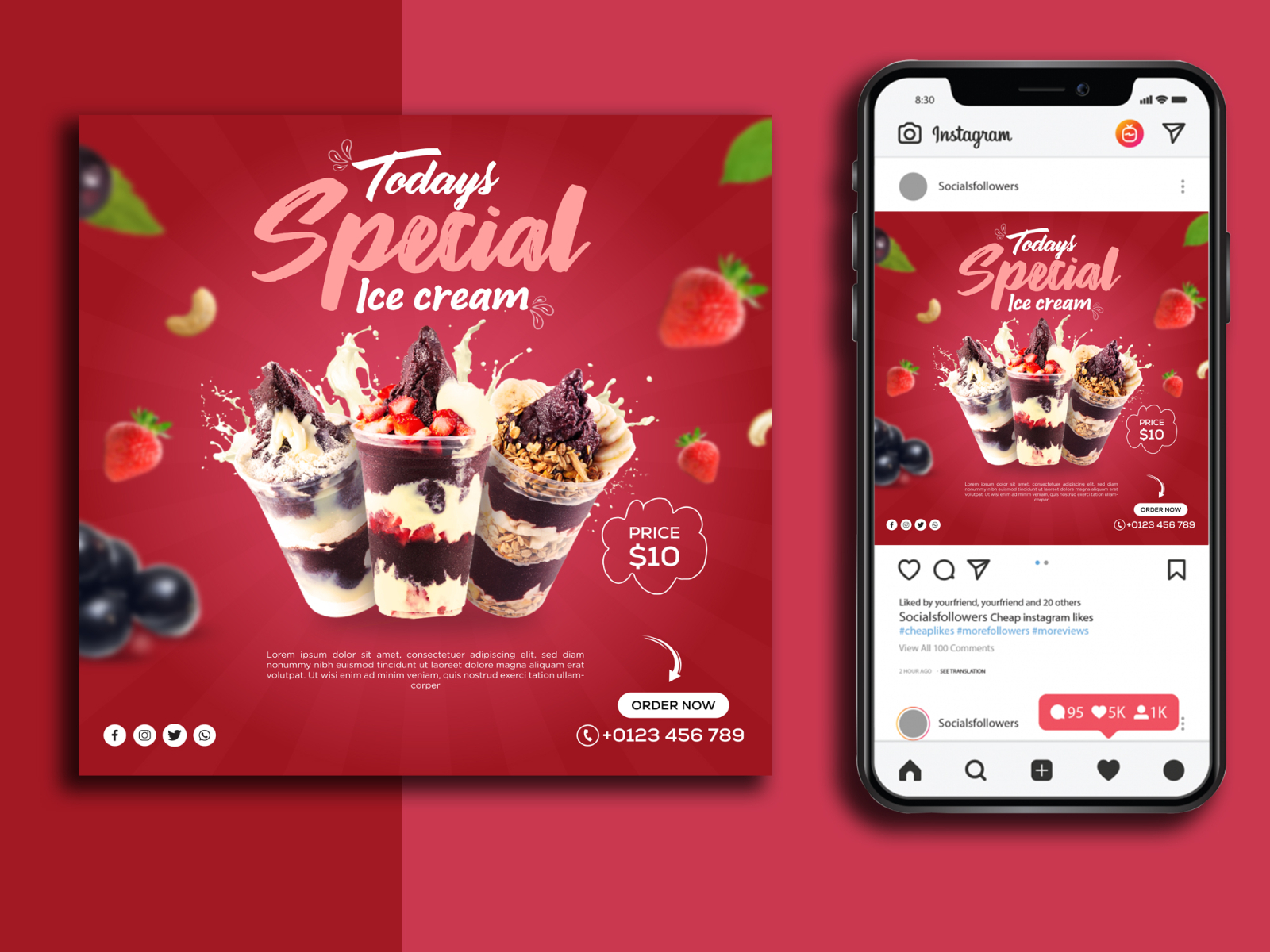 Ice Cream Social Media Post/Banner Design by Yamin shakib on Dribbble