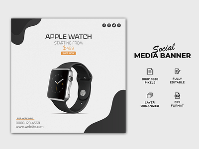 Apple Watch Social Media Post Design advertising apple design apple watch banner ads branding facebook ads graphic design instagram post instagram template smartwatch social media post socialmedia tech banner watch wrist watch