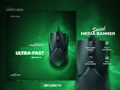 Gaming Mouse Banner | Social Media Post Design advertiging banner ad branding design facebook post gaming mouse graphic design instagram ad instagram post mouse mouse banner product banner razer mouse social media banner social media post design story design template