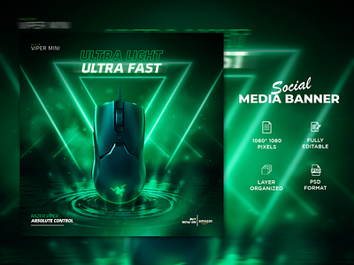 Gaming Mouse Banner | Social Media Post Design advertiging branding facebook post gaming mouse graphic design instagram ad mouse mouse banner poster design product banner razer mouse social media banner social media post design story design template