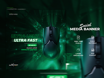 Gaming Mouse Banner | Social Media Post Design advertiging banner ad branding design facebook post gaming mouse graphic design instagram ad instagram post mouse banner poster design product banner razer mouse social media banner social media post design story design template