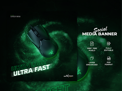 Gaming Mouse Banner | Social Media Post Design advertiging banner ad branding design facebook post gaming mouse graphic design instagram ad instagram post poster design product banner razer mouse social media banner social media post design story design template